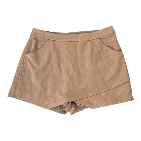 Lord & Taylor Design Lab faux suede tan skort pockets medium NWOT - Picture 1 of 4